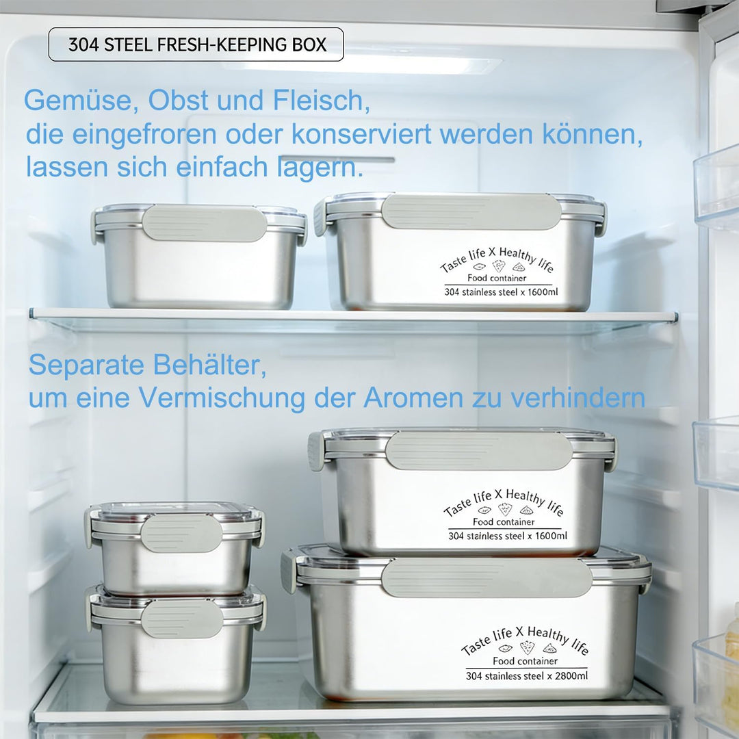 FOLAI 5er set 304-Edelstahl Frischhaltedosen mit deckel Vorratsbehälterset,kühlschrank organizer Auf