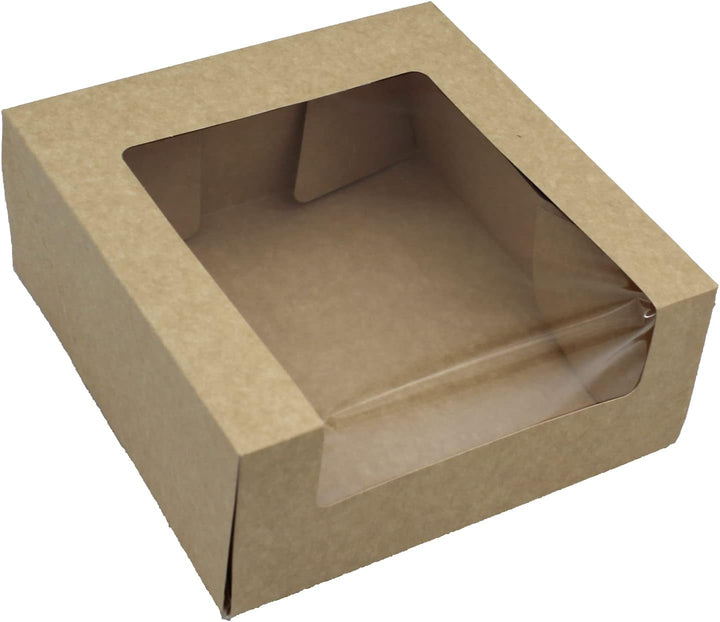 BAMI Tortenkarton | Kuchenkarton | Konditorkarton | Tortenbox | Vollpappe, braun mit Sichtfensterdec