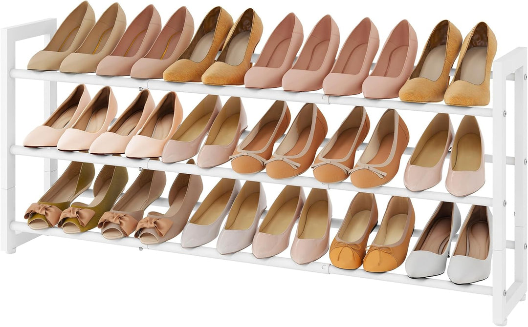 FAVOOSTY 3 Ebenen Schuhregal Metall Ausziehbares Weiss, Verstellbar Platzsparend, Shoes Rack, Robust