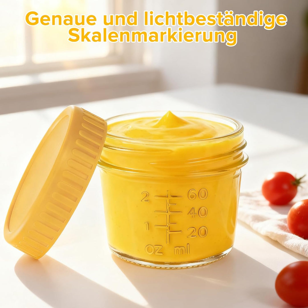 Mssushi 8 Stk 120ml Salatdressing Behälter, Glas Dressing Behälter mit Silikondeckel Auslaufsicher,