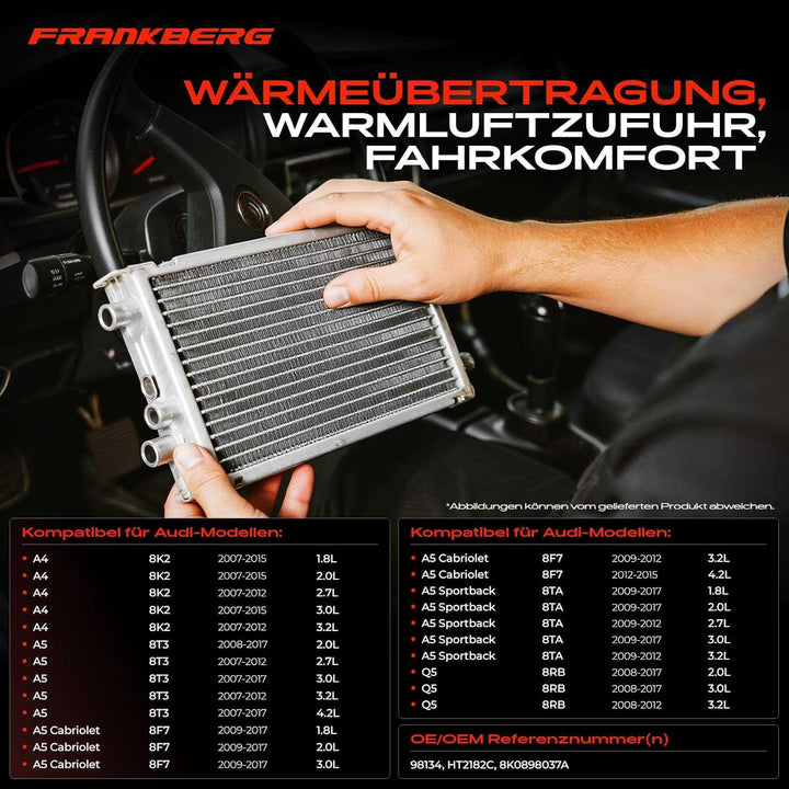 Frankberg Wärmetauscher Innenraumheizung Kompatibel mit A4 2007-2015 A4 Allroad 2009-2016 A4 Avant 2