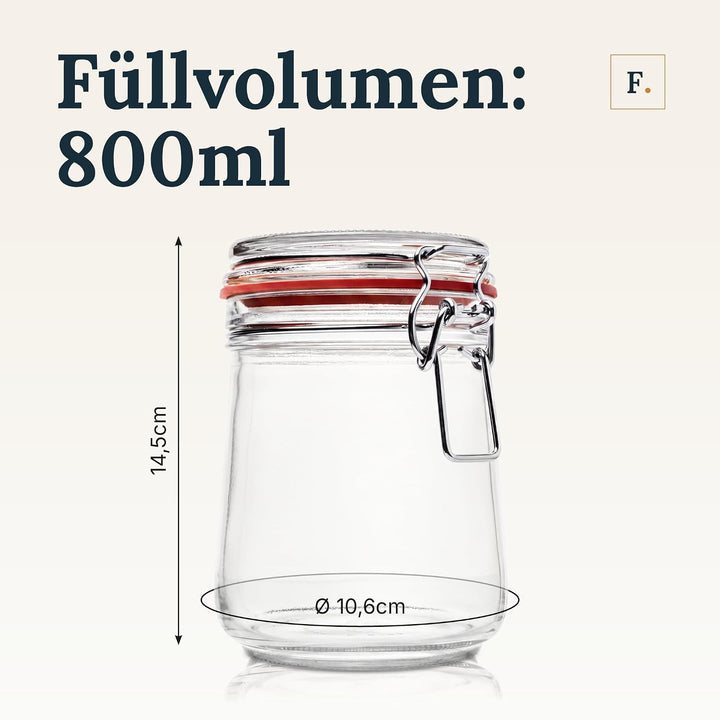 Flaschenbauer- 12 Drahtbügelgläser 800ml verwendbar als Einmachglas und Fermentierglas, zu Aufbewahr