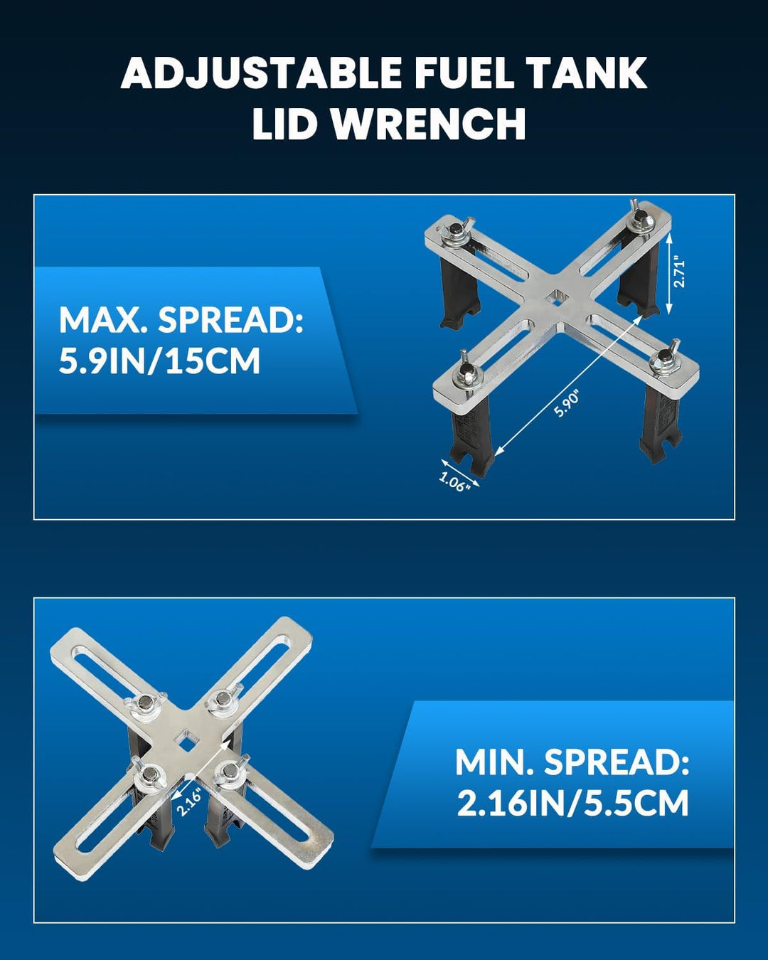 DPTOOL Verstellbarer Schraubenschlüssel für Kraftstofftankdeckel, 4 Backen, Tankgeberschlüssel Einst
