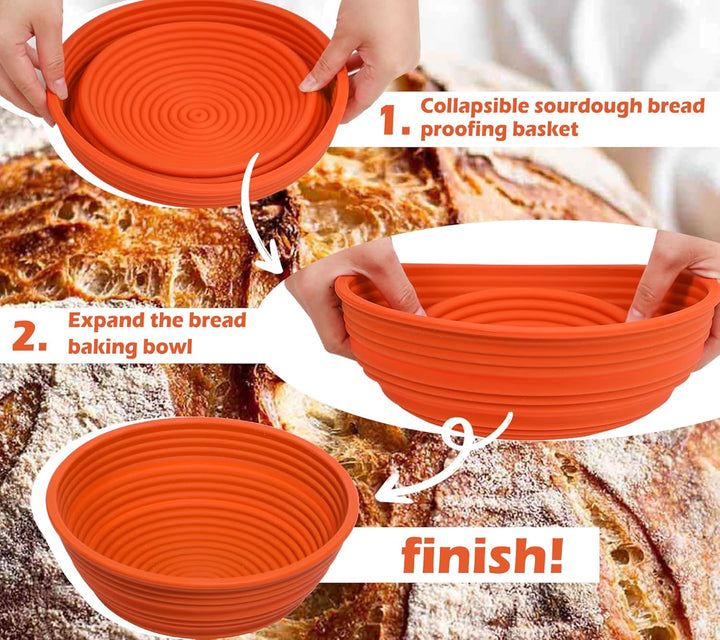 Webake Gärkörbchen Rund Silikon Gärkorb Brot 25 cm Brotgärkörbchen Gärkörbchen für Brot Brotkorb zum