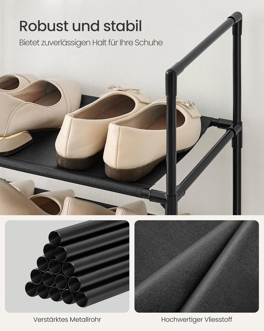 SONGMICS Schuhregal, 10 Ebenen, Schuhablage, Schuhaufbewahrung, schmal, 28 x 83 x 173 cm, Metallgest