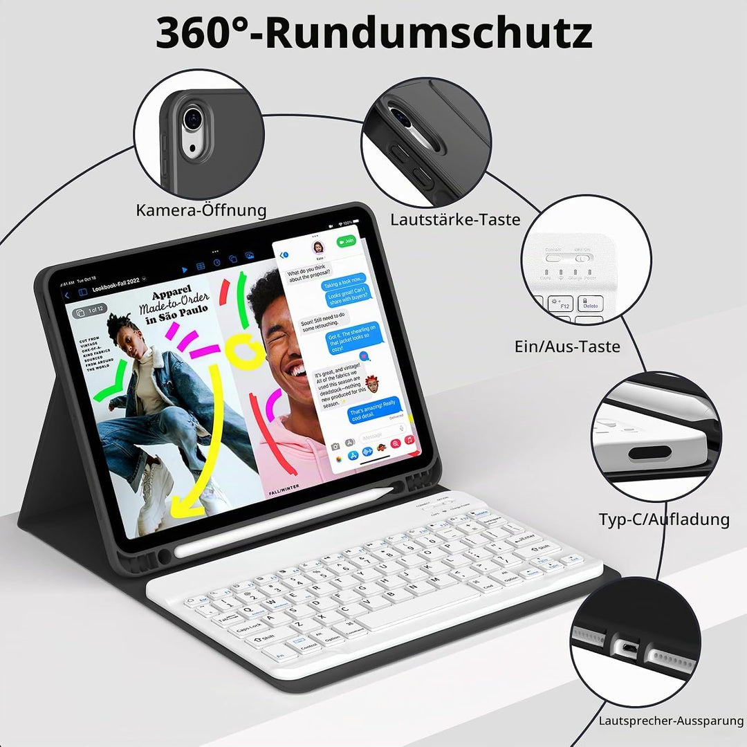 JKSML Tastatur Hülle für iPad (A16) 11./10.Generation 2025/2022 (11/10.9 Zoll) mit Stifthalter, Soft