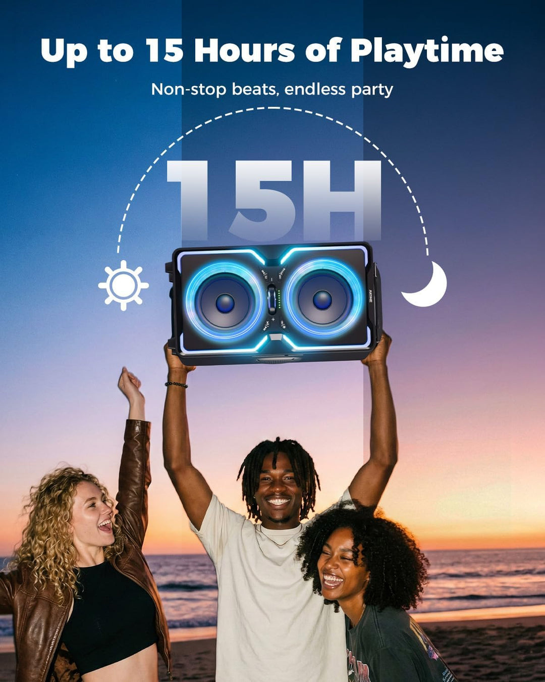 AKONE Party Bluetooth Lautsprecher, 240W Musikbox Bluetooth Gross, Loud Sound Partybox, Natur Super