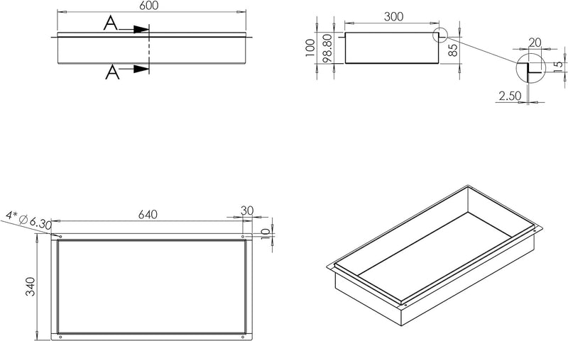 BERNSTEIN® Wandnische aus Edelstahl BS603010 randlos – 60 x 30 x 10 cm – Duschablage für Bad-Utensil