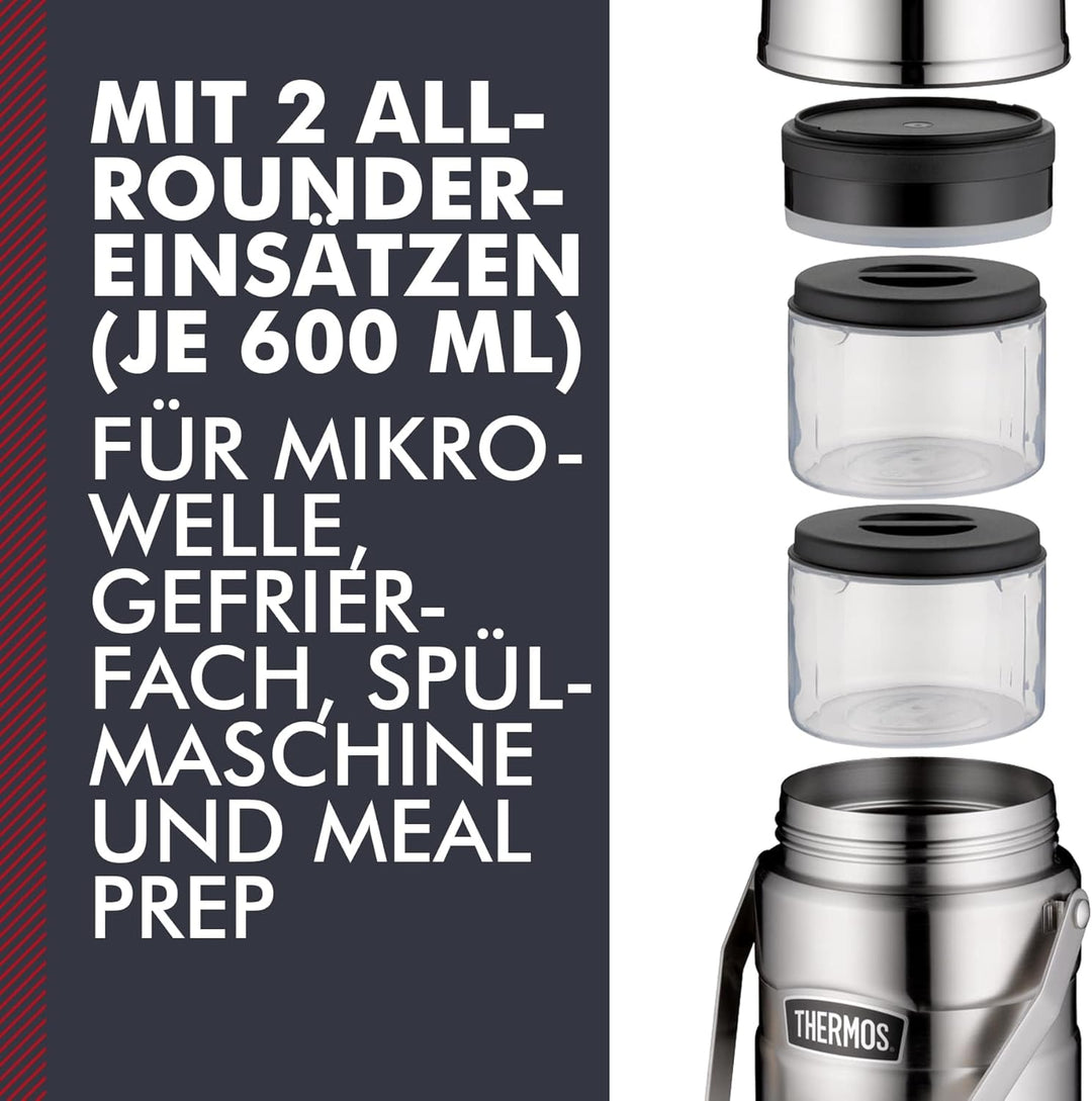 Thermos STAINLESS KING FOOD JAR 1,2l, steel, Thermosbehälter aus Edelstahl mit Einsätzen und Henkel,