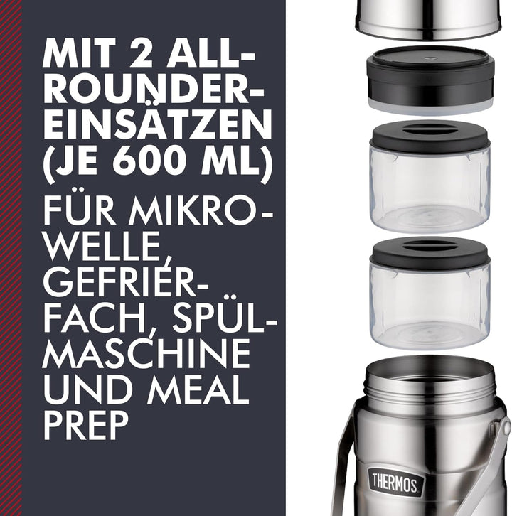 Thermos STAINLESS KING FOOD JAR 1,2l, steel, Thermosbehälter aus Edelstahl mit Einsätzen und Henkel,