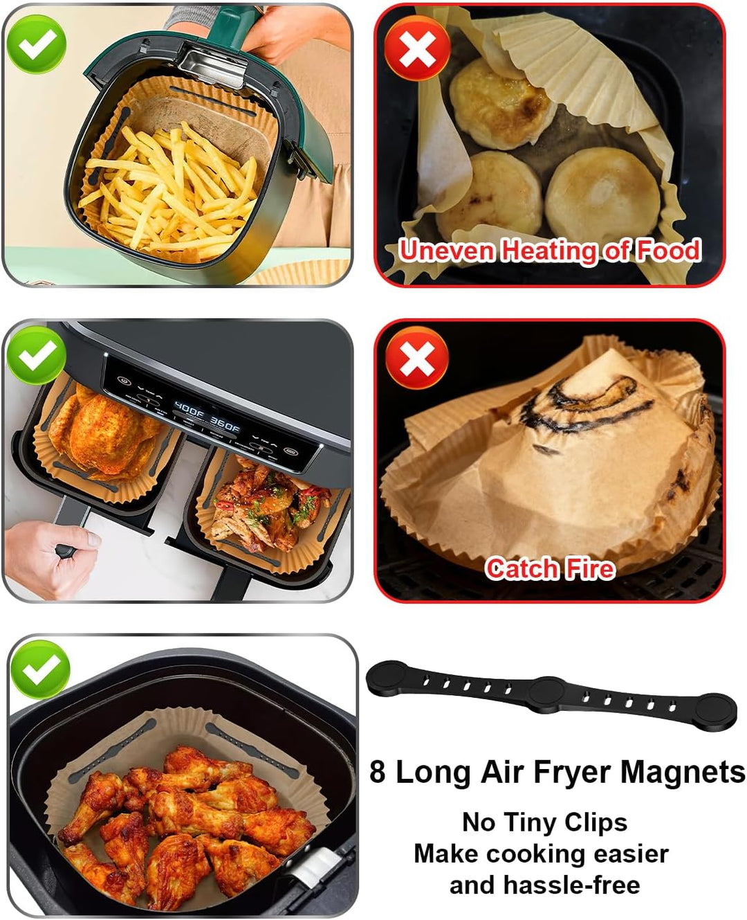 8 Stück Magnete für Airfryer Backpapier Silikon - 12cm Lang, Befestigung für Heissluftfritteuse Zube