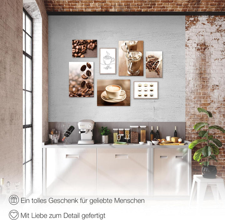 Novart Wandbilder Kaffee Küche - KOMPLETT AUFHÄNGFERTIG - Coffee Esszimmer Küchenbilder- 7 Moderne M