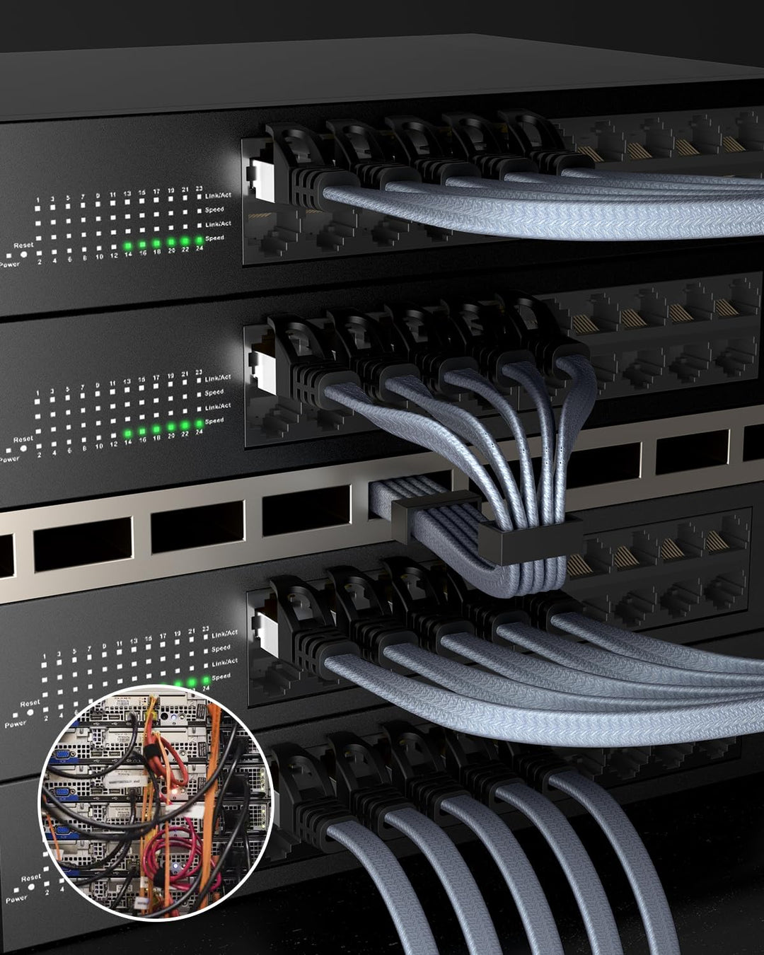 BUSOHE Cat 8 LAN Kabel 5m (5-Stück), 40Gbps 2000MHz Ethernet Kabel Netzwerkkabel, Flach Hochgeschwin