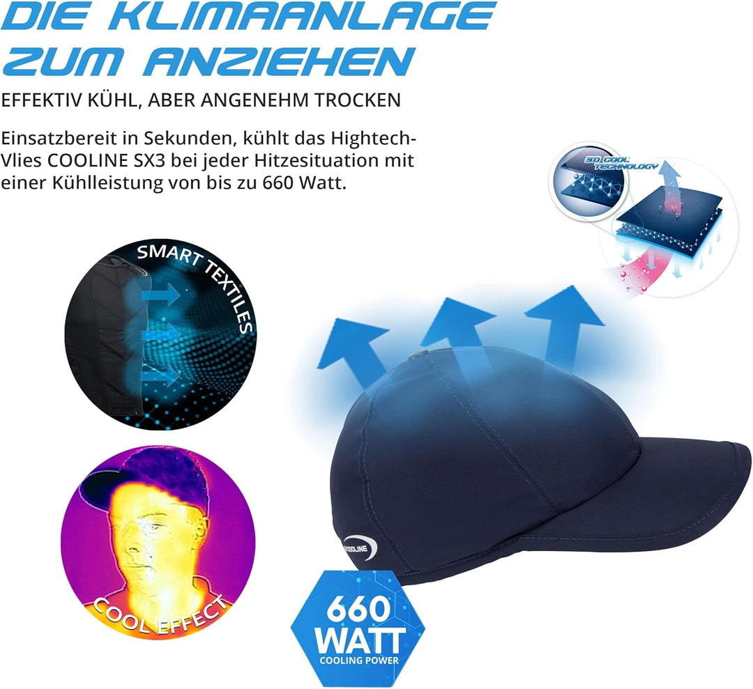 E.COOLINE Powercool SX3 kühlendes Basecap | Kühlende Mütze für Erwachsene | Mobile Klimaanlage für d