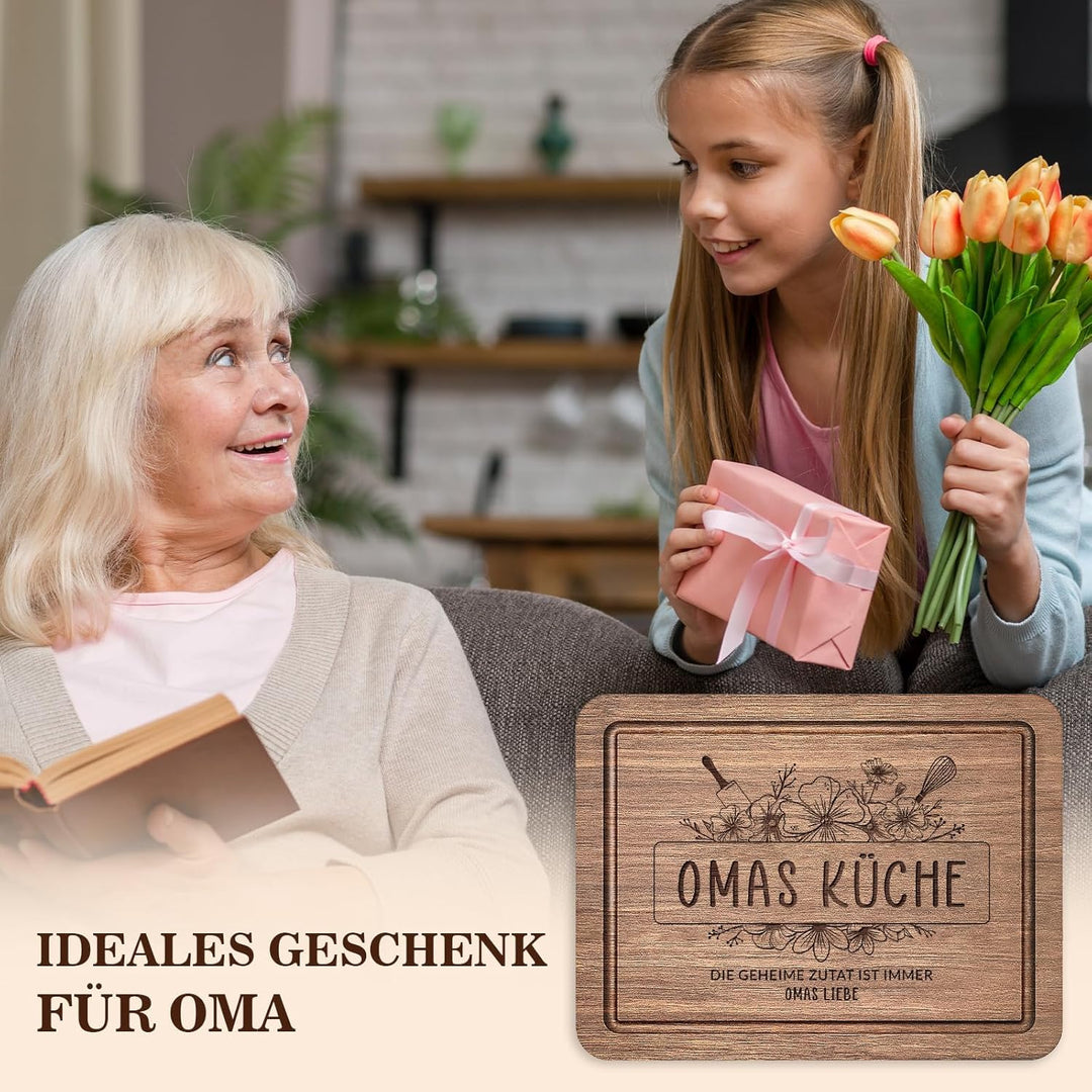 Juratar® Geschenke für Oma, Edles Schneidebrett aus Walnussholz mit Saftrille, Walnussholzbrett als