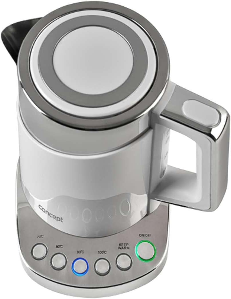 CONCEPT Hausgeräte RK3170 Wasserkocher mit Temperatureinstellung, Cool Touch Edelstahl, 1,7 l, Weiss