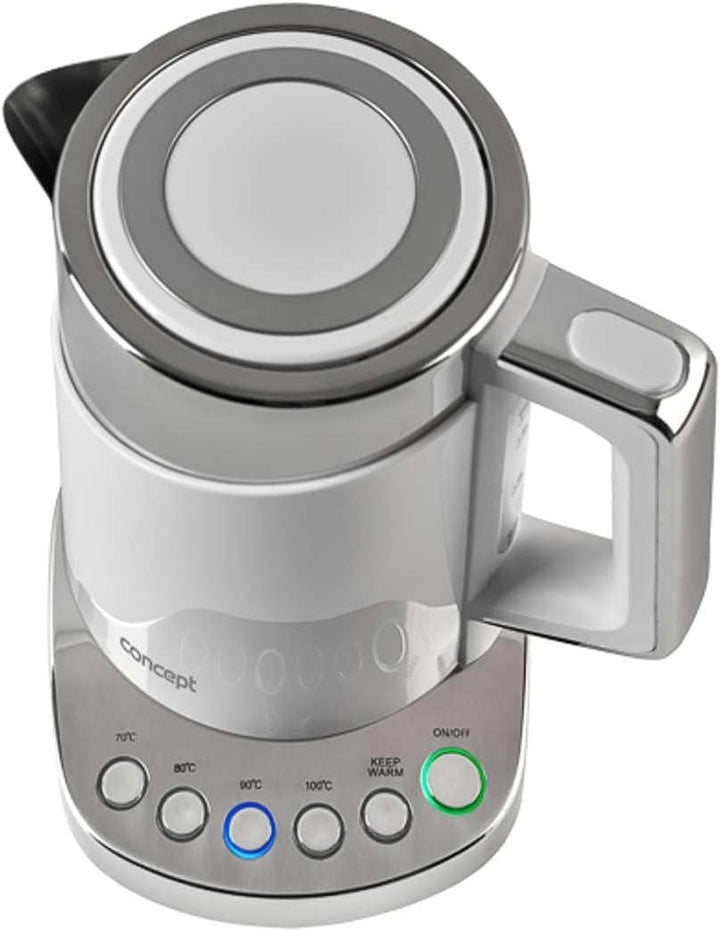 CONCEPT Hausgeräte RK3170 Wasserkocher mit Temperatureinstellung, Cool Touch Edelstahl, 1,7 l, Weiss