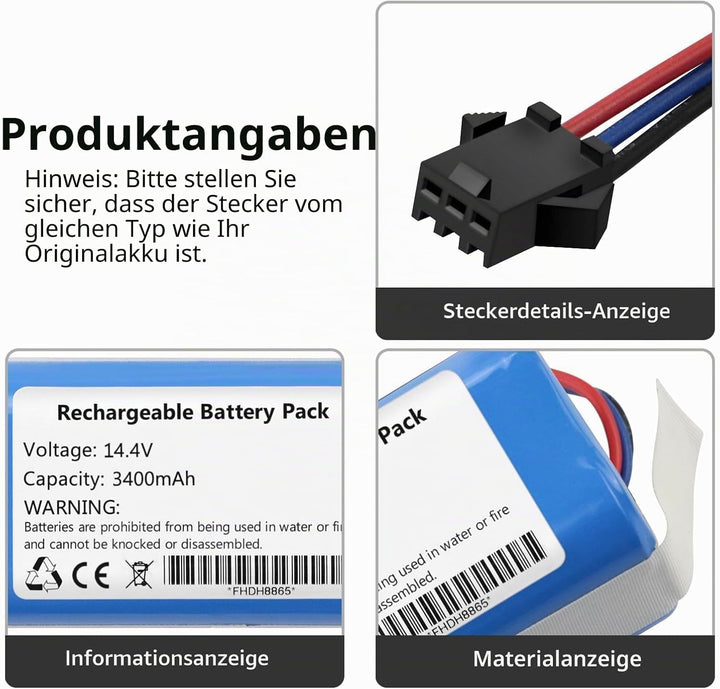 K KYUER 14.4V Rechargeable Akku für AIRROBO P20 Robot Vacuum Cleaner RoboVac Battery 3400mAh