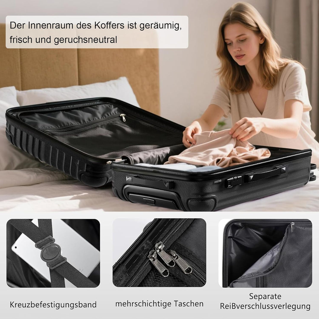 Koffer Trolley Mittelgross 66x45x27cm, Hartschalen Reisekoffer mit 4 Rollen & Zahlenschloss, leicht