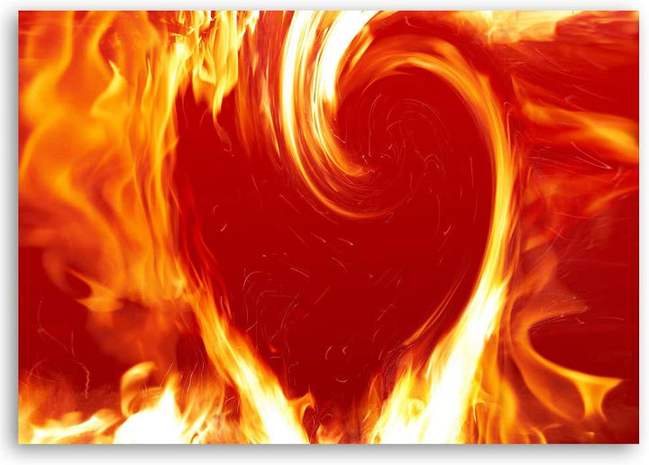 Feeby Bilder Rote Herz Feuer XXL 120x80 cm 1Teilig Wohnzimmer Schlafzimmer Wandbilder Leinwandbilder