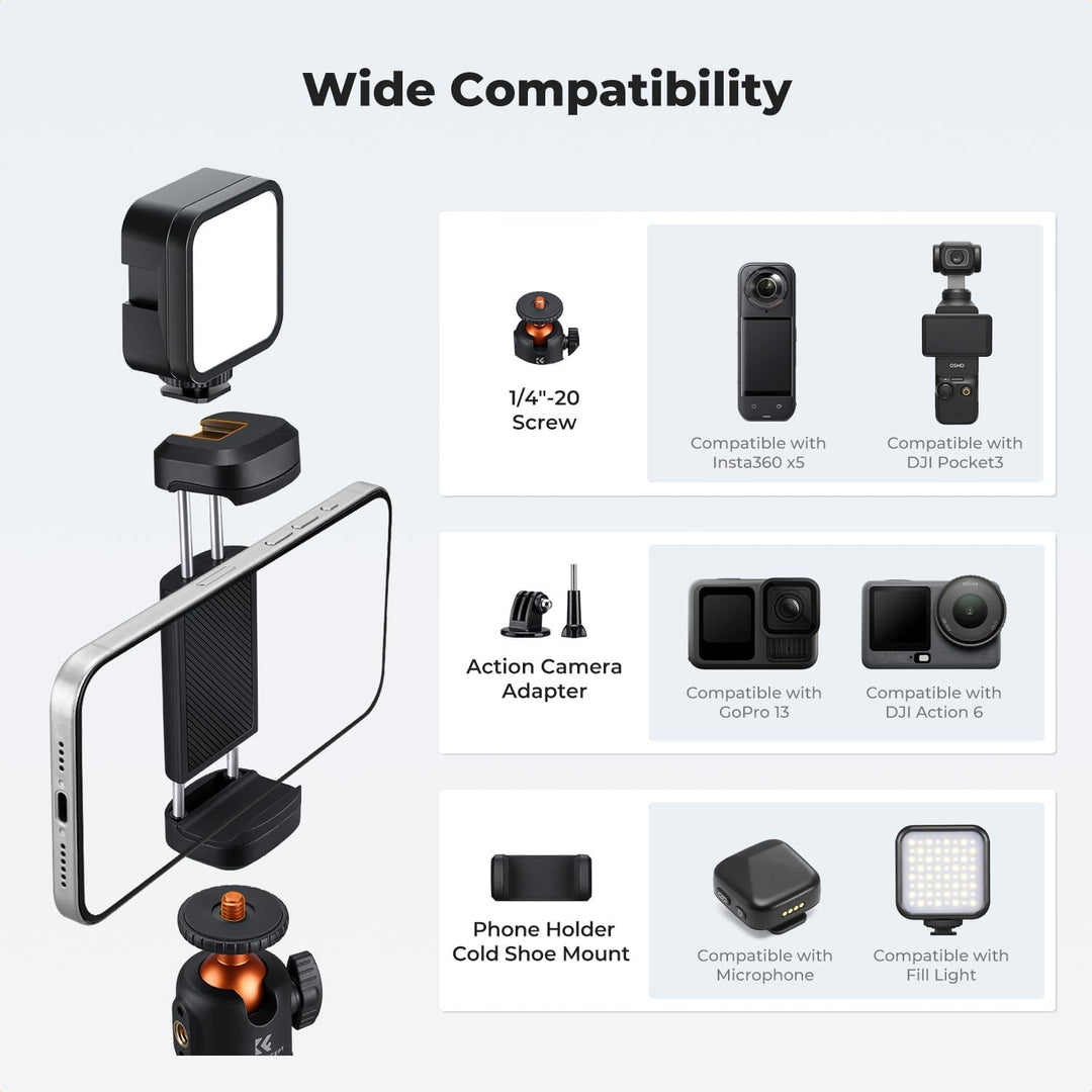 K&F CONCEPT Selfie Stick, Ein-Klick-Ausklappfunktion, 175g ultraleichtes Handy stativ, ausziehbar bi