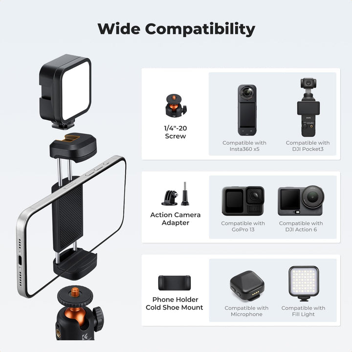 K&F CONCEPT Selfie Stick, Ein-Klick-Ausklappfunktion, 175g ultraleichtes Handy stativ, ausziehbar bi