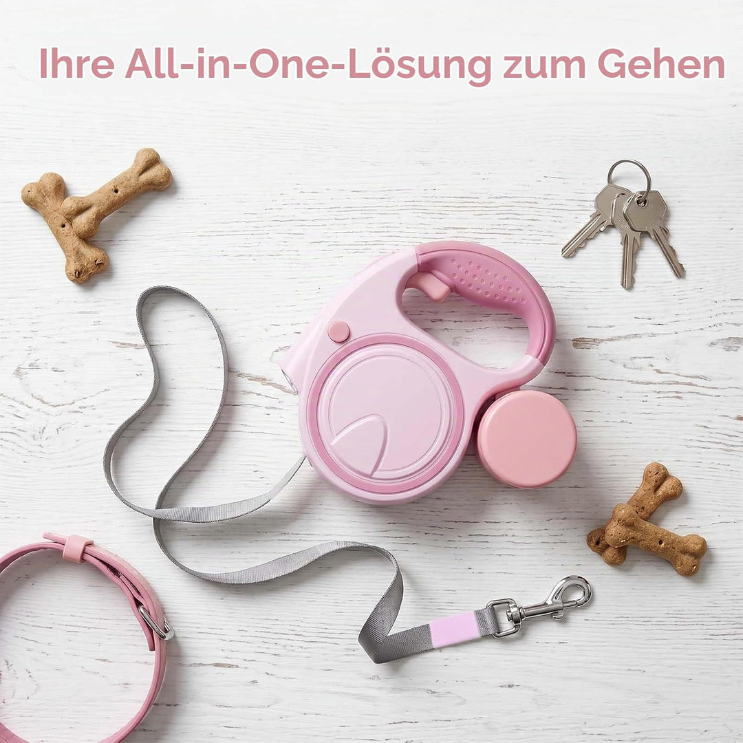 Hundeleine mit LED 5m, Rollleine für Hunde bis 10-25kg, Hundeleine Ausziehbar mit rutschfest Griff,