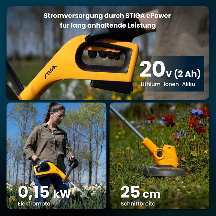 STIGA Rasentrimmer GT 100e Akku-Kit, Für die Gartenpflege, Schnittbreite 25 cm, 20 V (2 Ah) ePower A