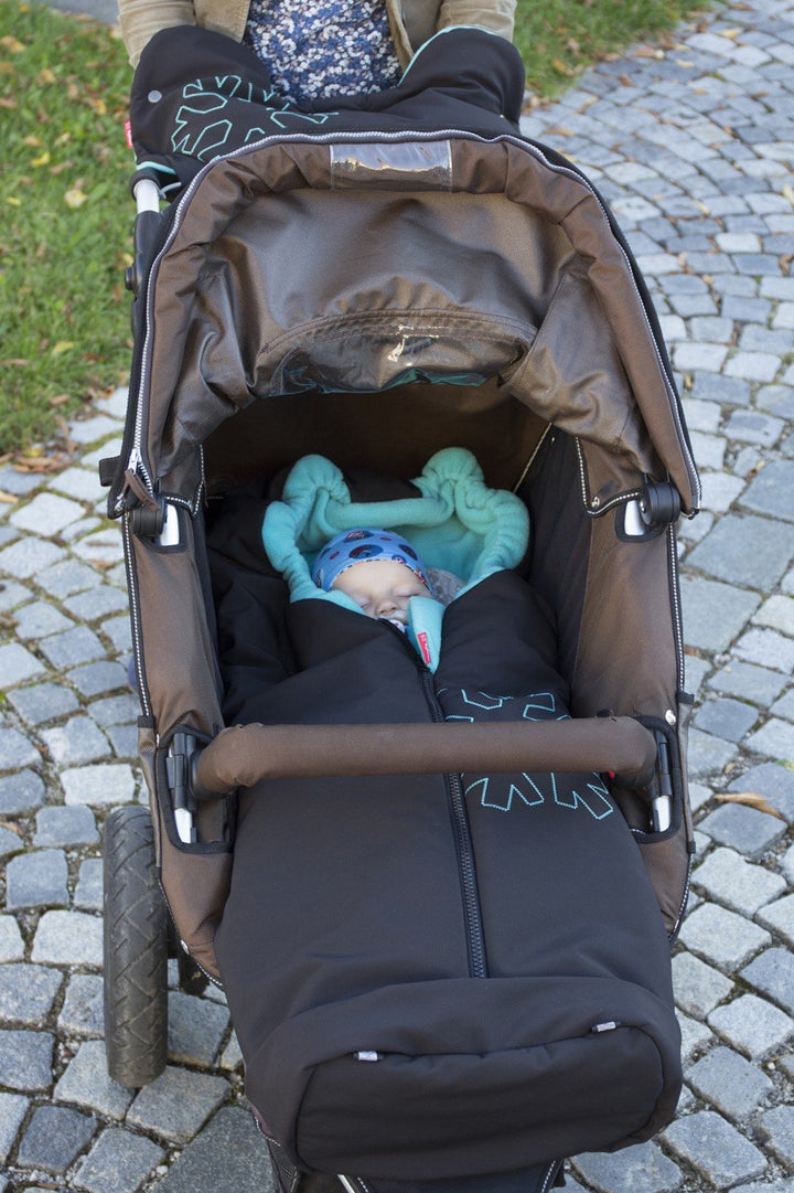 ByBoom - Softshell Winterfusssack Thermo Aktiv für Kinderwagen und Buggy, Farbe:Schwarz/Beige, Schwa