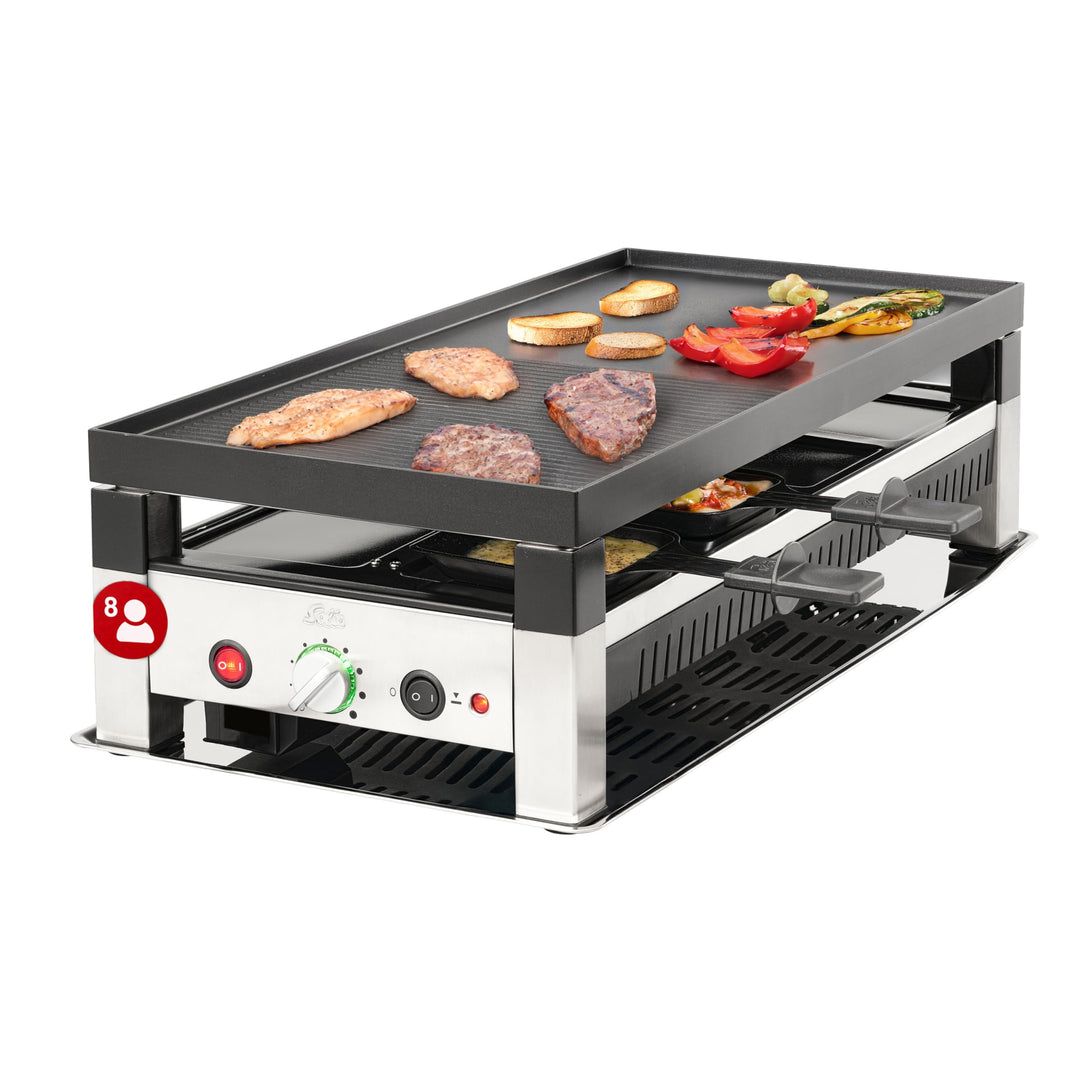 Solis Raclette Tischgrill 4-in-1 mit Grillplatte & Crêpe-Funktion – 1200W Ober- & Unterhitze, Antiha