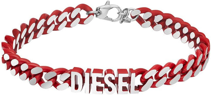 DIESEL Armband Für Männer Stahl, Länge: 195mm+15mm, Breite: 21.9mm, Höhe: 8mm Rotes Edelstahlarmband