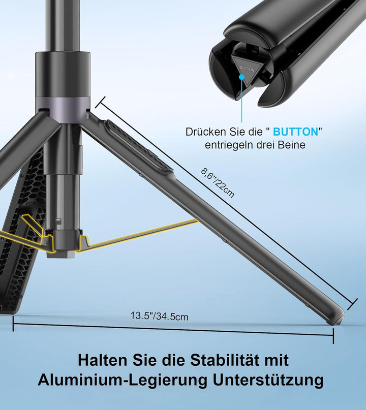 Gahenwo 173cm Selfie Stick Stativ, Einbeinstativ Tripod für Action-Kamera, All-in-1 Handy Stativ mit