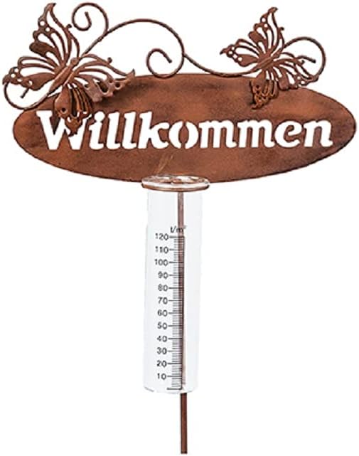 Gartenstecker Regenmesser Willkommen mit Zwei Schmetterlinge aus Metall