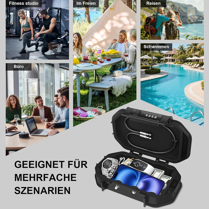 [IP68 Wasserdicht]Diyife Tragbarer Tresor, Mini Tresor, 4 Stellig Zahlencode, Abnehmbare Kabel, Dopp