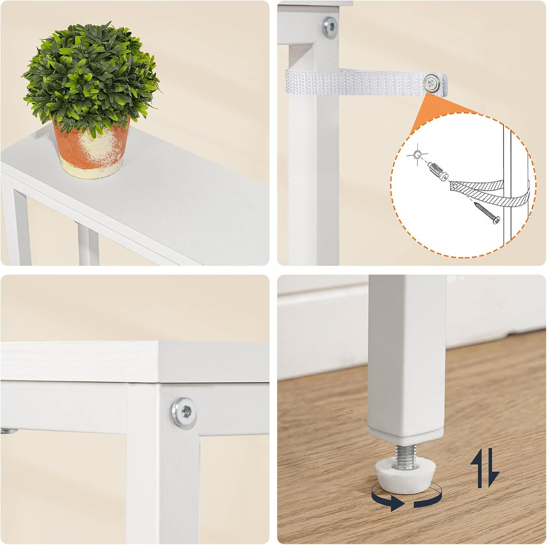 HOOBRO Schmaler Konsolentisch, 140 cm Langer Beistelltisch, Sofatisch mit Ladestation, Eingangstisch