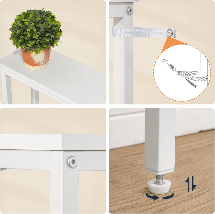 HOOBRO Schmaler Konsolentisch, 140 cm Langer Beistelltisch, Sofatisch mit Ladestation, Eingangstisch