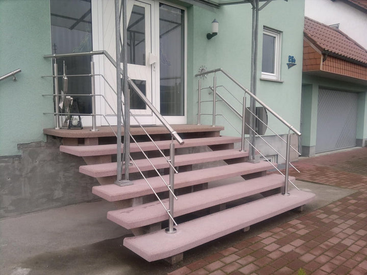 Edelstahl Treppengeländer Aufmontage, 1,9m lang, 0,9m hoch, Aussengeländer, je 2 Pfosten + 2 Querstr