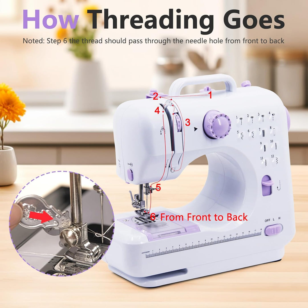 Nähmaschine für Kinder und Anfänger, Mini Sewing Machine, 12 Stichprogrammen Tragbare Elektrische Nä