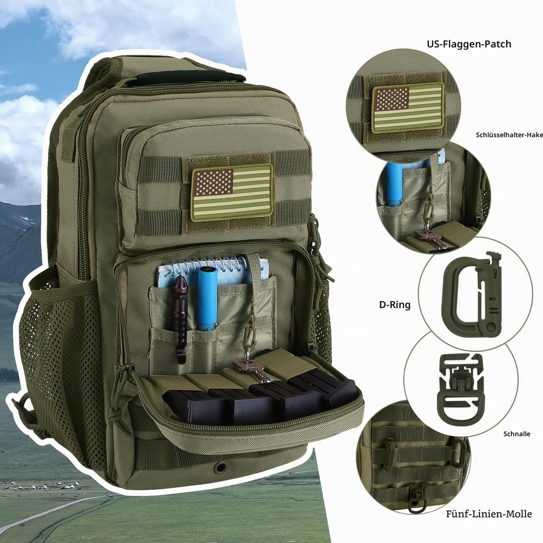 Hannibal Tactical Sling Rucksack Large Rover 13L Sling Pack, Olive, Taktischer Sling-Rucksack Olivgr