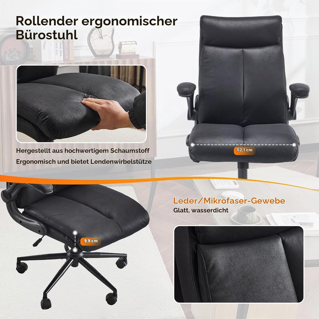 Bonnlo Ergonomischer Bürostuhl, Schreibtischstuhl mit hochklappbarer Armlehne, Computerstuhl, Drehst