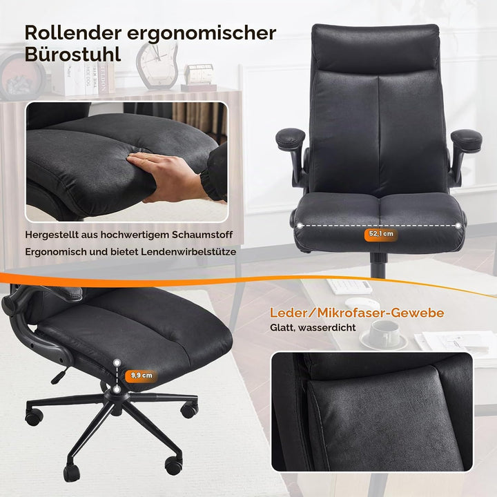 Bonnlo Ergonomischer Bürostuhl, Schreibtischstuhl mit hochklappbarer Armlehne, Computerstuhl, Drehst