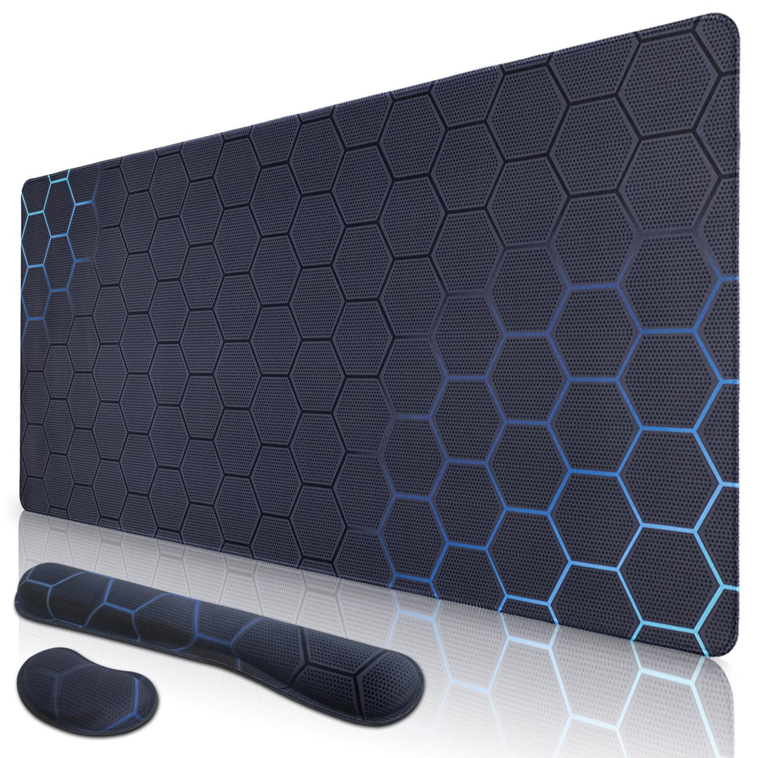 Niviy Gaming Mauspad 900x400mm mit Handauflage,Memory Foam Mousepad Ergonomisches Tastaturpad,Geomet