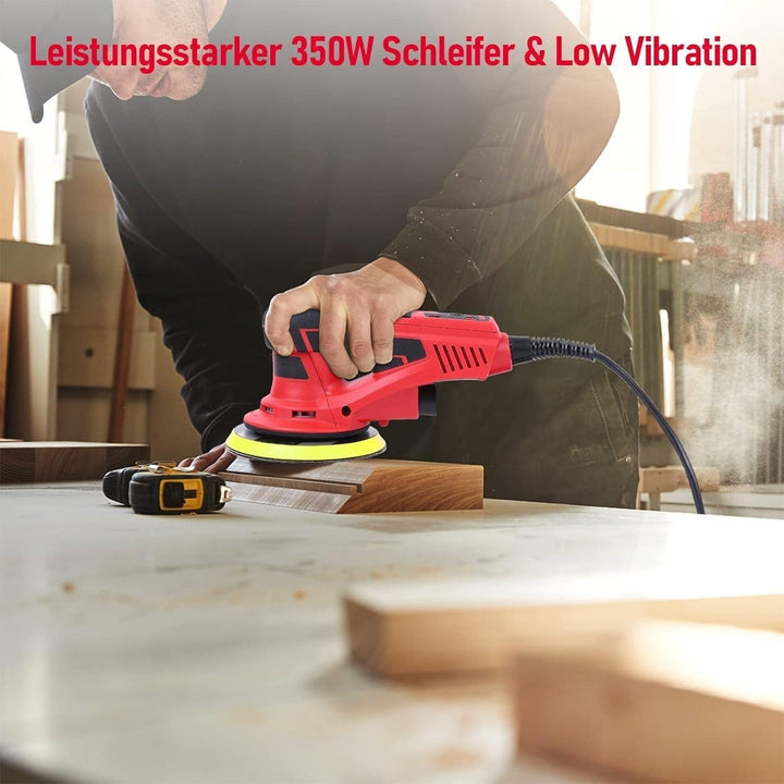 Bürstenloser Exzenterschleifer 150mm 350W AC-Motor, PioneerWorks 5mm Schleifhub, 4000-10000 U/min, i