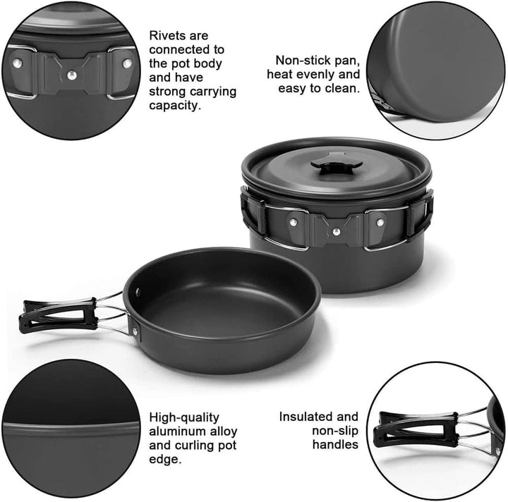 aiGear Camping Kochgeschirr Set/Outdoor Geschirr Set | Camping Topf Kochtopf Tragbar Aluminium | mit