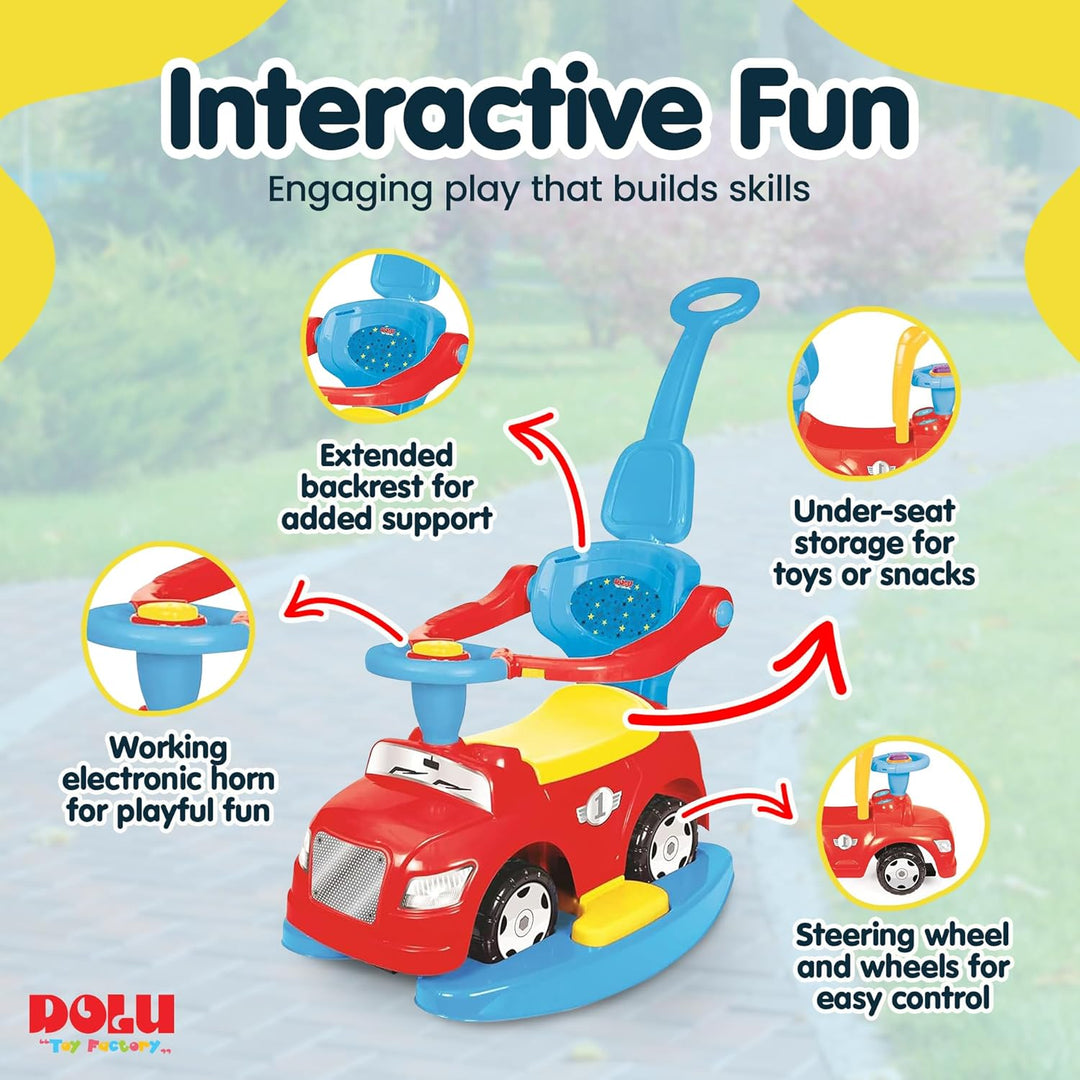 Dolu 4-in-1-Aufsitzfahrzeug für Kinder, Kinder-Trittauto, Lauf- und Fahrfahrzeug für Kinder mit Hupe