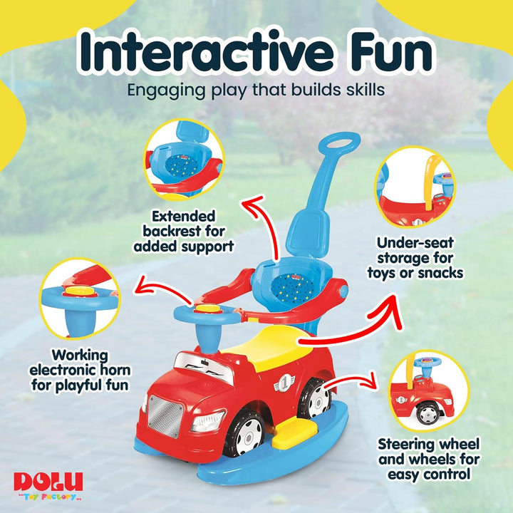Dolu 4-in-1-Aufsitzfahrzeug für Kinder, Kinder-Trittauto, Lauf- und Fahrfahrzeug für Kinder mit Hupe