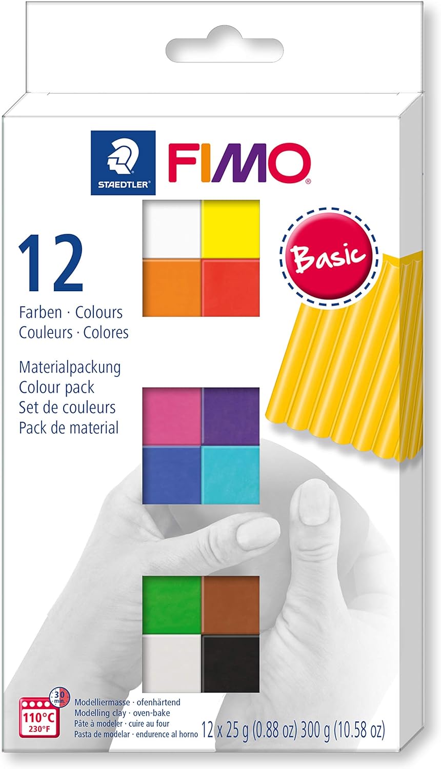 STAEDTLER FIMO 12er Materialpackung + Glanzlack Set inkl. Bonus 1 12er + Glanzlack Set, 1 12er + Gla