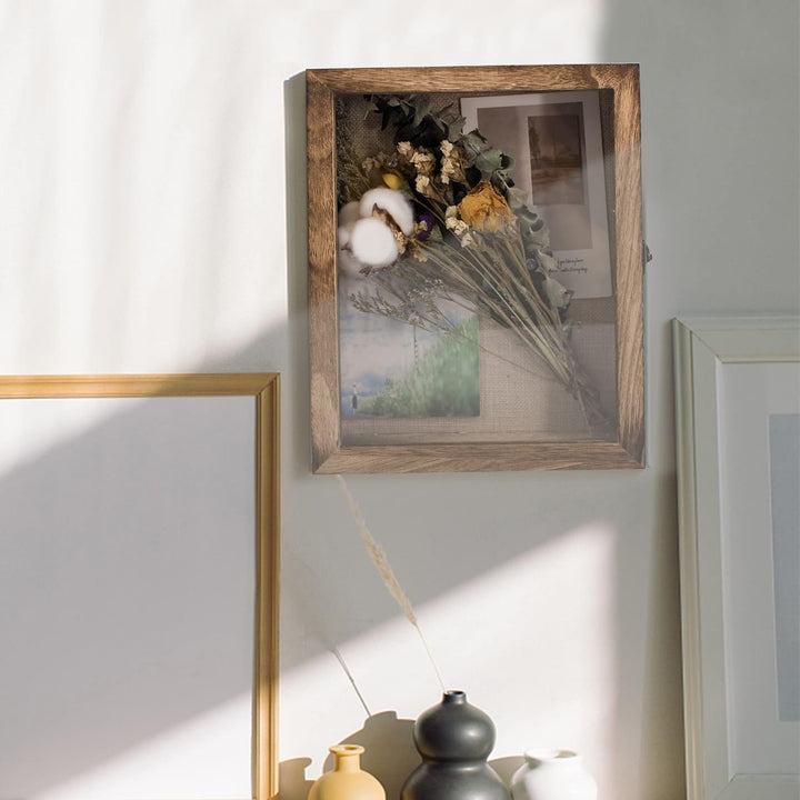 GraduatePro 3D Bilderrahmen zum Befüllen Glasscheibe Holz Box für Objektrahmen DIY Tiefer Rahmen Fot