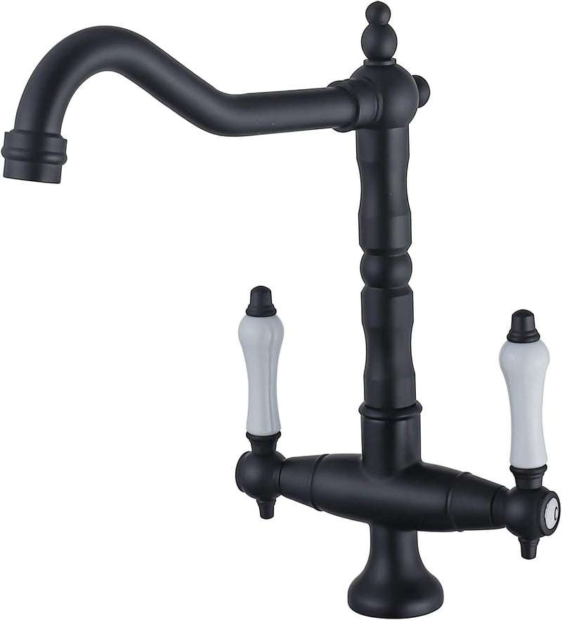 BOAOTX Wasserhahn Küche Schwarz Retro, Küchenarmatur Zweigriffmischer, Spültischarmatur 360° Schwenk