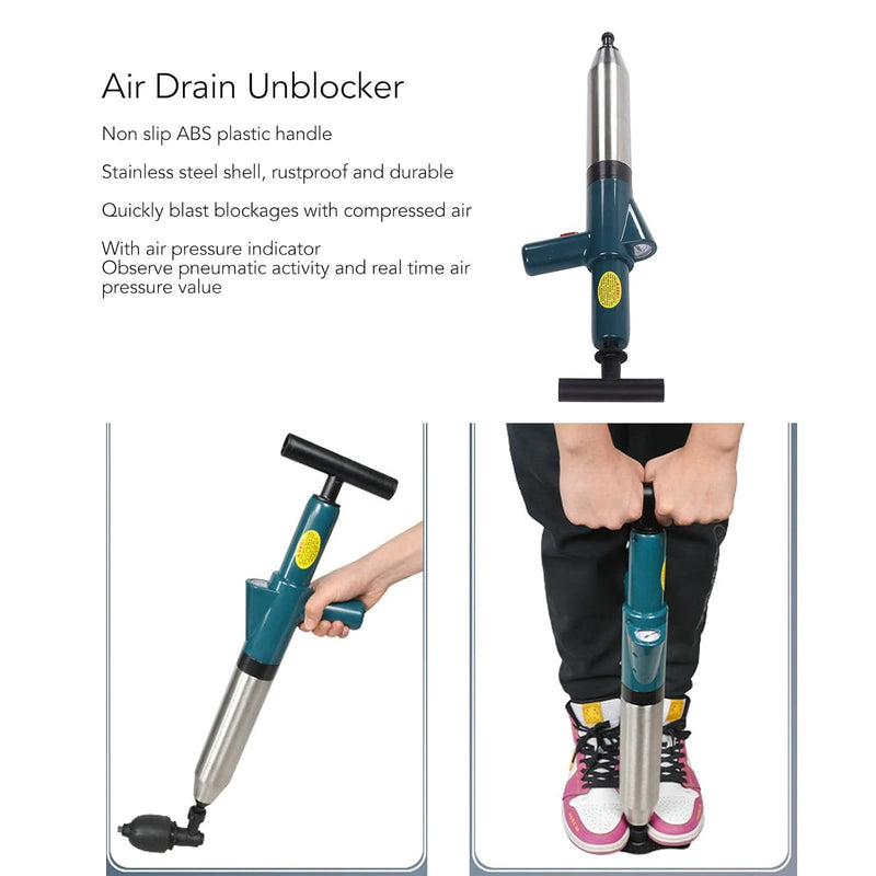 Air Drain Unblocker, Hochdruck Air Drain Unblocker Edelstahl Drain Blaster Plunger Pipe Unclogging T